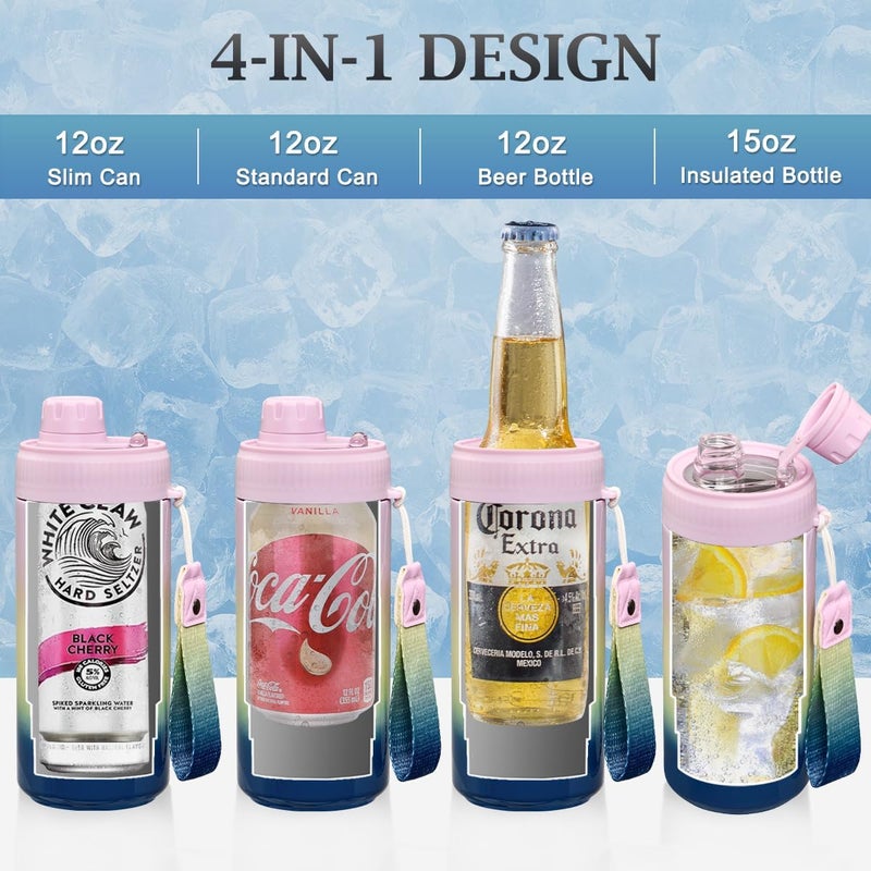Max&So Sealed Can Cooler Fizz Lid Can Cover for 12 oz Regular, Slim Skinny Cans & As Thermal Bottle, 4-in-1 Insulated Vacuum Stainless Steel Carbonated Cold Drink Holder - Gradient - Image 5